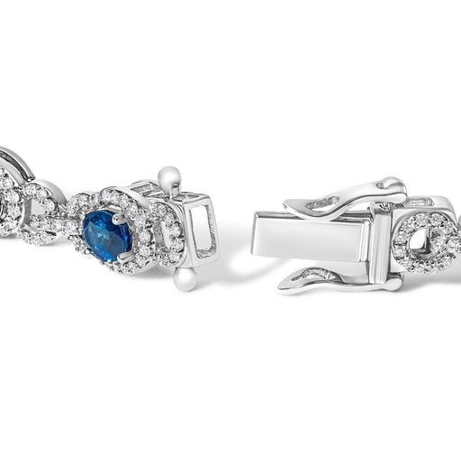 Bids.com 14K White Gold Vintage-Inspired Oval Blue Sapphire & Diamond Link Bracelet Bracelets White Smoke White.Gold / 7