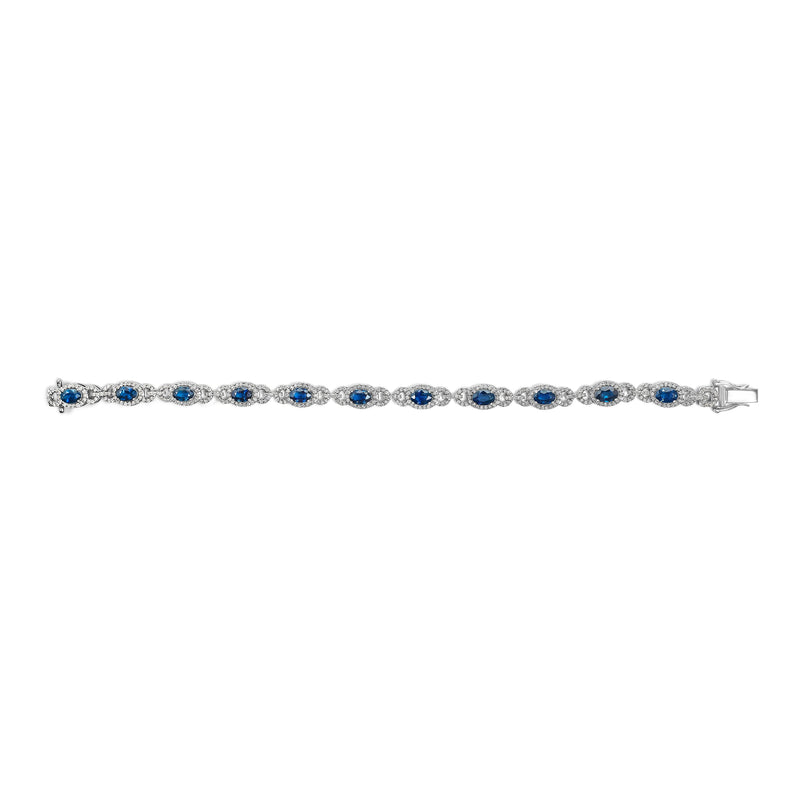 Bids.com 14K White Gold Vintage-Inspired Oval Blue Sapphire & Diamond Link Bracelet Bracelets Lavender White.Gold / 7