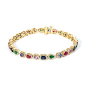 Bids.com 14K Yellow Gold Multi-Gemstone  and Diamond Halo Rainbow Tennis Bracelet Bracelets White Smoke Yellow.Gold / 7