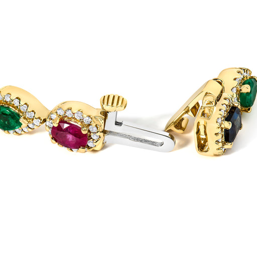 Bids.com 14K Yellow Gold Multi-Gemstone  and Diamond Halo Rainbow Tennis Bracelet Bracelets White Smoke Yellow.Gold / 7