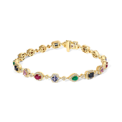 Bids.com 14K Yellow Gold Multi-Gemstone  and Diamond Halo Rainbow Link Bracelet Bracelets White Smoke Yellow.Gold / 7