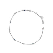 Bids.com 14K White Gold Alternating Blue Sapphire and White Diamond Bezel Station Chain Bracelet (I-J Color, SI2-I1 Clarity) - 8" Inches Bracelets White Smoke White.Gold / 8