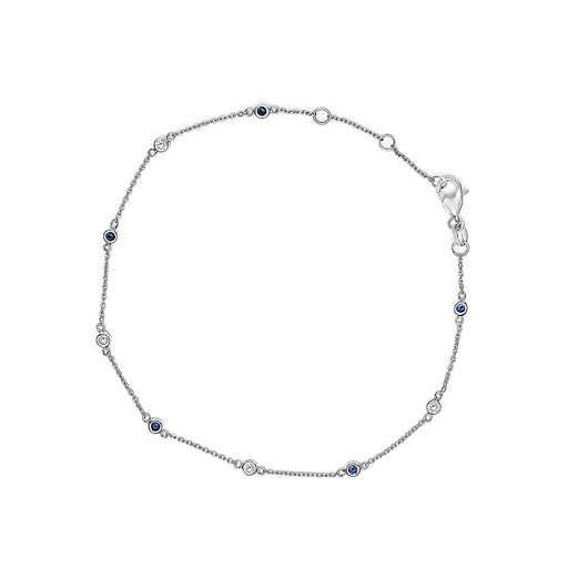 Bids.com 14K White Gold Alternating Blue Sapphire and White Diamond Bezel Station Chain Bracelet (I-J Color, SI2-I1 Clarity) - 8" Inches Bracelets White Smoke White.Gold / 8