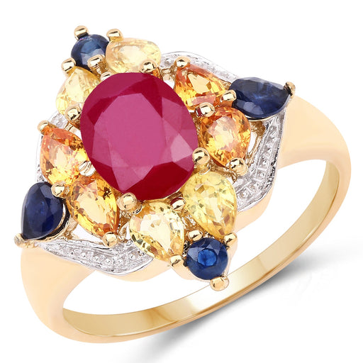 Bids.com 14K Yellow Gold Plated 3.76 Carat Genuine Multi Stone .925 Sterling Silver Ring Rings White Smoke size 6.00,size 7.00,size 8.00,size 9.00,size 5.00,size 10.00