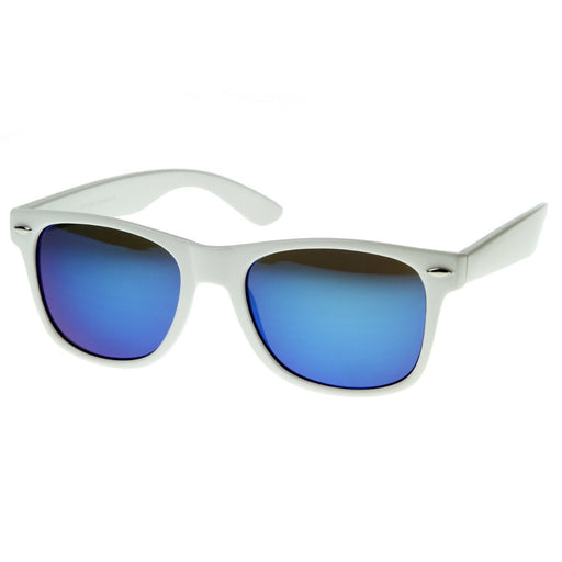 zeroUV Retro Horned Rime Sunglasses With Flash Mirror Lenses 8075 Sunglasses White Smoke White Ice Revo