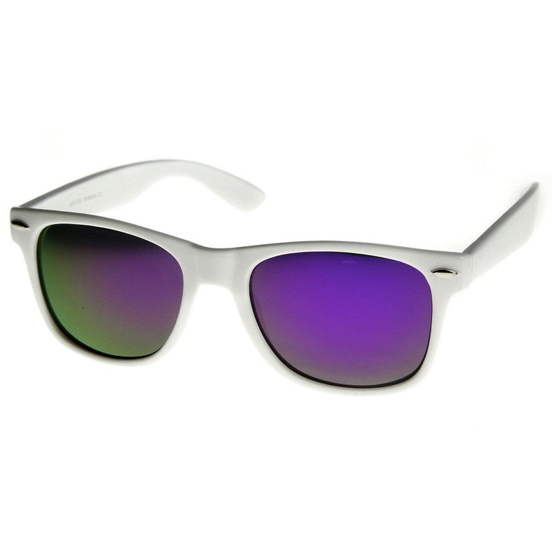 zeroUV Retro Horned Rime Sunglasses With Flash Mirror Lenses 8075 Sunglasses White Smoke White Violet Revo