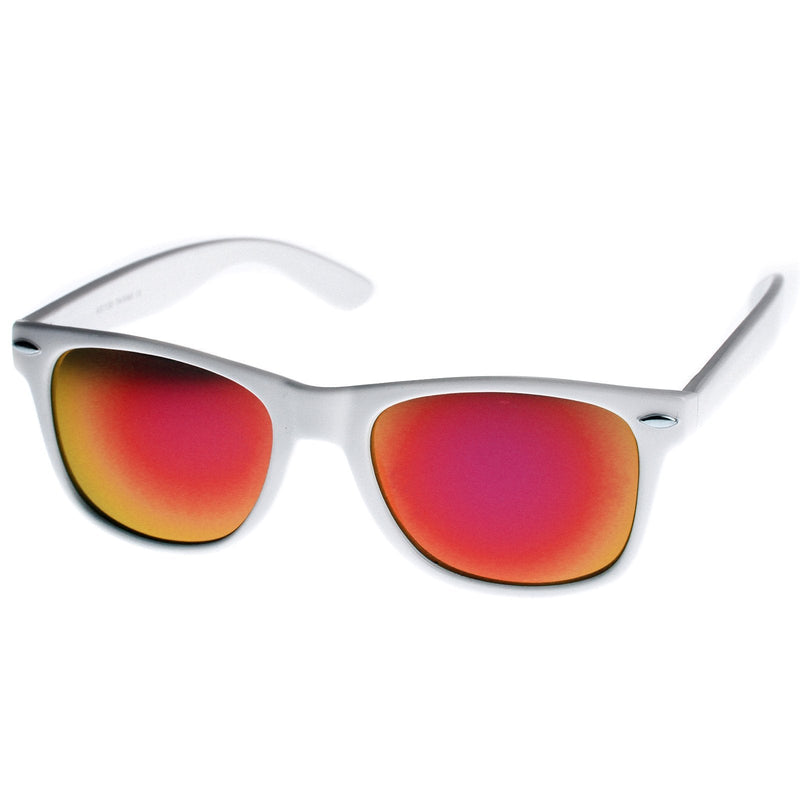 zeroUV Retro Horned Rime Sunglasses With Flash Mirror Lenses 8075 Sunglasses White Smoke White Fire Revo