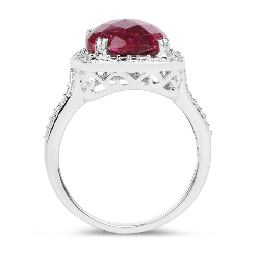 Bids.com 7.60 Carat Dyed Ruby .925 Sterling Silver Ring Rings White Smoke size 6.00,size 7.00,size 8.00,size 9.00,size 10.00,size 5.00