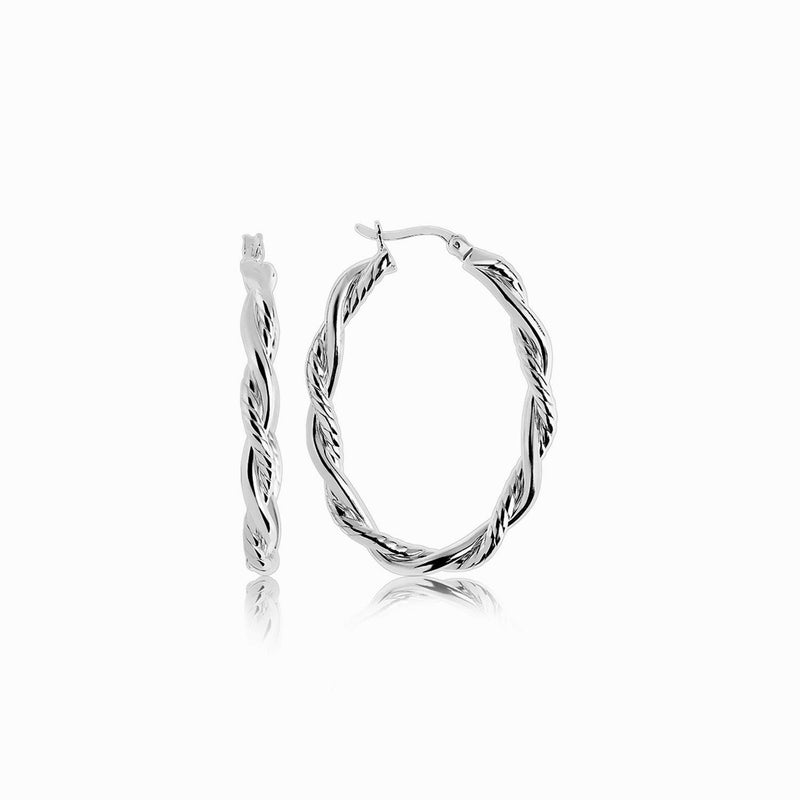 Bids.com Sterling Silver Oval Hoop Braided Diamond Cut Earrings Earrings White Smoke Sterling Silver