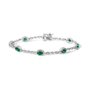 Bids.com 10K White Gold Oval Green Emerald & Diamond Alternating Link Bracelet Bracelets White Smoke White.Gold / 7