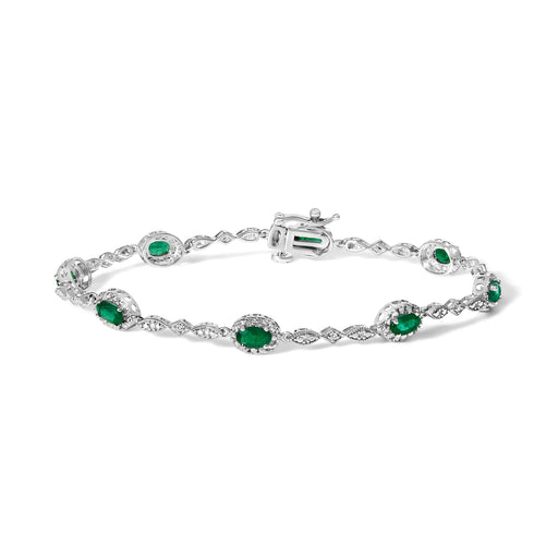 Bids.com 10K White Gold Oval Green Emerald & Diamond Alternating Link Bracelet Bracelets White Smoke White.Gold / 7