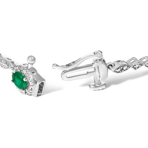 Bids.com 10K White Gold Oval Green Emerald & Diamond Alternating Link Bracelet Bracelets White Smoke White.Gold / 7