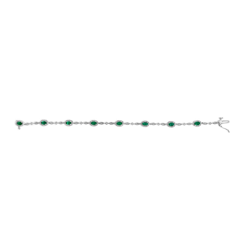 Bids.com 10K White Gold Oval Green Emerald & Diamond Alternating Link Bracelet Bracelets White Smoke White.Gold / 7