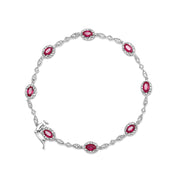 Bids.com 10K White Gold 4.5mm x 3mm Oval Ruby and Diamond Link Bracelet (H-I Color, SI1-SI2 Clarity)  - Size 7" Bracelets White Smoke White.Gold / 7