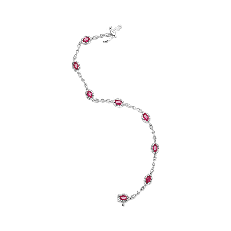 Bids.com 10K White Gold 4.5mm x 3mm Oval Ruby and Diamond Link Bracelet (H-I Color, SI1-SI2 Clarity)  - Size 7" Bracelets White Smoke White.Gold / 7