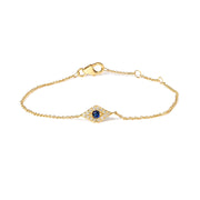 Bids.com 10K Yellow Gold Blue Sapphire and Diamond Accent Evil Eye Station Link Bracelet  (H-I Color, I1-I2 Clarity) - Size 7" Bracelets White Smoke Yellow.Gold / 7