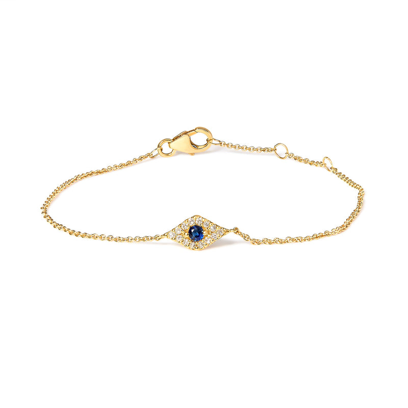 Bids.com 10K Yellow Gold Blue Sapphire and Diamond Accent Evil Eye Station Link Bracelet  (H-I Color, I1-I2 Clarity) - Size 7" Bracelets White Smoke Yellow.Gold / 7
