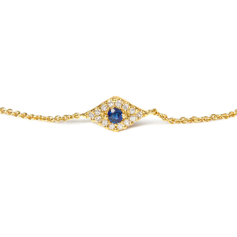 Bids.com 10K Yellow Gold Blue Sapphire and Diamond Accent Evil Eye Station Link Bracelet  (H-I Color, I1-I2 Clarity) - Size 7" Bracelets White Smoke Yellow.Gold / 7