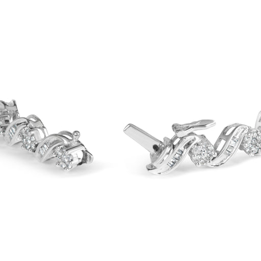 Bids.com 14K White Gold 2.00 Cttw Diamond Cluster and Spiral Link Bracelet (I-J Color, I1-I2 Clarity) - 7" Bracelets White Smoke White.Gold / 7