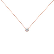 Bids.com 10K Rose Gold 1/3 Carat Round Brilliant-Cut Diamond Modern Bezel-Set Solitaire 16"-18" Pendant Necklace (H-I Color, SI2-I1 Clarity) Necklaces White Smoke Rose.Gold / 18