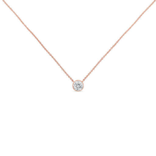 Bids.com 10K Rose Gold 1/3 Carat Round Brilliant-Cut Diamond Modern Bezel-Set Solitaire 16"-18" Pendant Necklace (H-I Color, SI2-I1 Clarity) Necklaces White Smoke Rose.Gold / 18