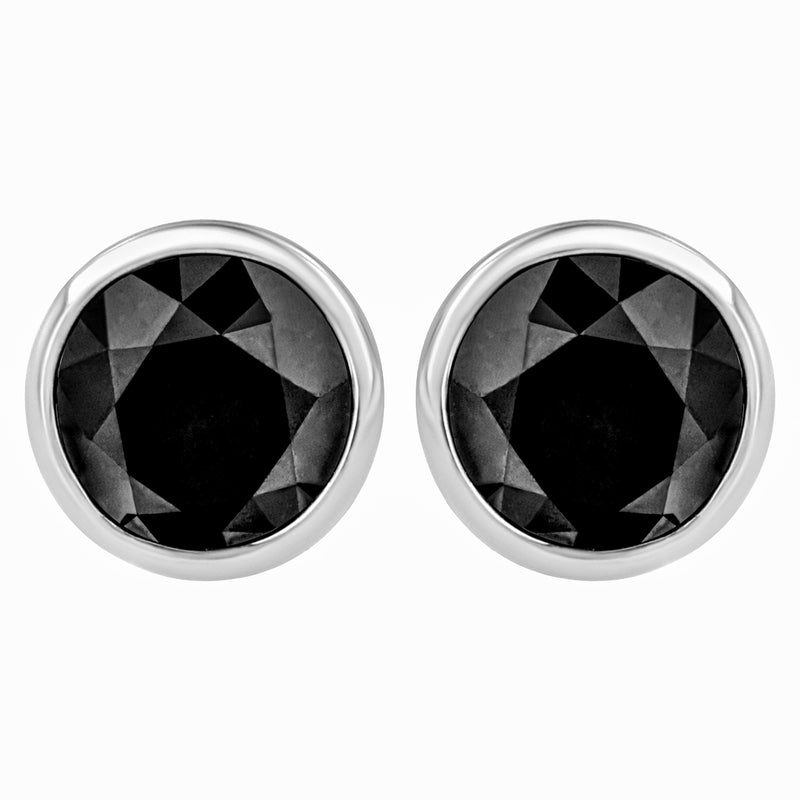 Bids.com 14K White Gold 1/2 Cttw Round Brilliant-Cut Black Diamond Bezel-Set Stud Earrings with Screw Backs (Fancy Color-Enhanced, I2-I3 Clarity) Earrings Black White.Gold / 4,White.Gold / 3,White.Gold / 2,White.Gold / 1,White.Gold / 0.5