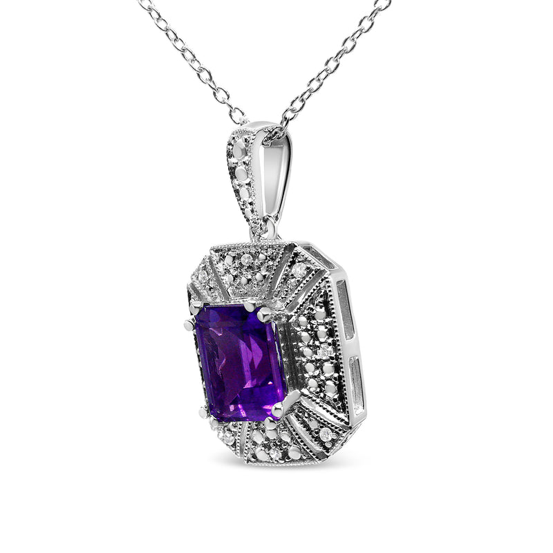 Bids.com .925 Sterling Silver Purple Amethyst and Diamond Accent Art Deco Style 18" Pendant Necklace (I-J Color, I1-I2 Clarity) Necklaces White Smoke White.Sterling Silver / 18