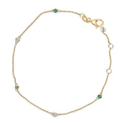 Bids.com 14K Yellow Gold Alternating Green Emerald and Diamond Bezel Station Chain Bracelet - Size 7.5 inch Bracelets White Smoke Yellow.Gold / 7.5