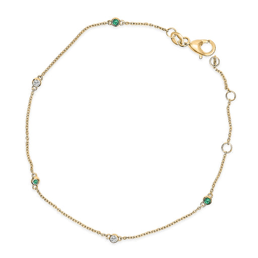 Bids.com 14K Yellow Gold Alternating Green Emerald and Diamond Bezel Station Chain Bracelet - Size 7.5 inch Bracelets White Smoke Yellow.Gold / 7.5
