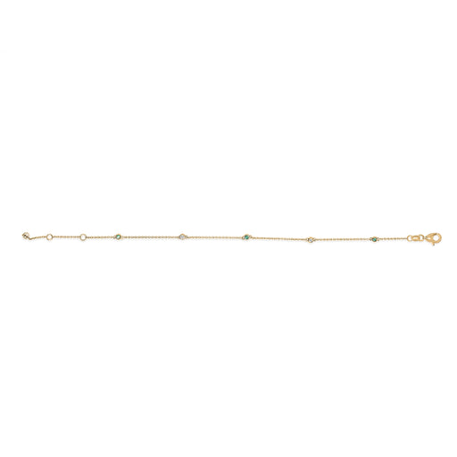 Bids.com 14K Yellow Gold Alternating Green Emerald and Diamond Bezel Station Chain Bracelet - Size 7.5 inch Bracelets Seashell Yellow.Gold / 7.5