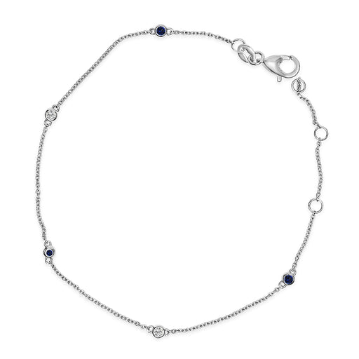 Bids.com 14K White Gold Alternating Blue Sapphire and Diamond Bezel Station Chain Bracelet - Size 7.5 inch Bracelets White Smoke White.Gold / 7.5
