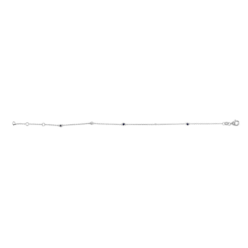 Bids.com 14K White Gold Alternating Blue Sapphire and Diamond Bezel Station Chain Bracelet - Size 7.5 inch Bracelets White Smoke White.Gold / 7.5