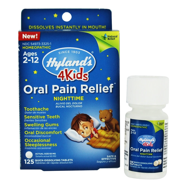 Hyland's Hyland's 4 Kids Nighttime Oral Pain Relief Tablets, 125 Tablets Health Care White Smoke