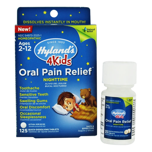 Hyland's Hyland's 4 Kids Nighttime Oral Pain Relief Tablets, 125 Tablets Health Care White Smoke