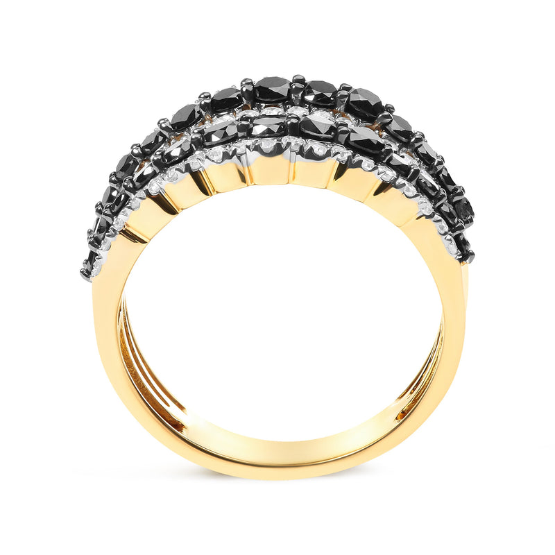 Bids.com 14K Yellow Gold Plated .925 Sterling Silver 1 3/4 Cttw Treated Black and White Alternating Diamond Multi Row Band Ring (Black / I-J Color, I2-I3 Clarity) - Size 7 Rings White Smoke 7 / Yellow.Sterling Silver,9 / Yellow.Sterling Silver,11 / Yellow.Sterling Silver,8 / Yellow.Sterling Silver,10 / Yellow.Sterling Silver