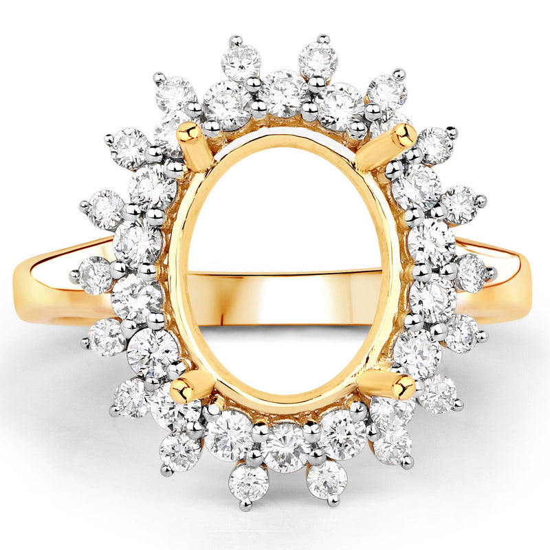 Bids.com 0.79 Carat Genuine White Diamond 14K Yellow Gold Semi Mount Ring - holds 11x9mm Oval Gemstone Rings White Smoke size 7.00,size 6.00,size 8.00