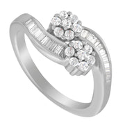 Bids.com 14K White Gold Round and Baguette Diamond Bypass Ring (1/2 cttw, H-I Color, I1-I2 Clarity) - Ring Size 6 Rings White Smoke 7 / White.Gold,6 / White.Gold