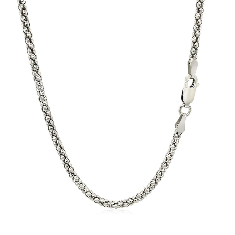 Bids.com Rhodium Plated 2.5mm Sterling Silver Popcorn Style Chain Necklaces White Smoke 16 / Sterling Silver,18 / Sterling Silver,20 / Sterling Silver,24 / Sterling Silver