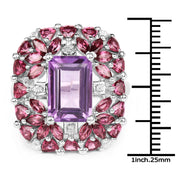 Bids.com 7.59 Carat Genuine Pink Amethyst, Rhodolite and White Topaz .925 Sterling Silver Ring Rings White Smoke size 6.00,size 8.00,size 7.00