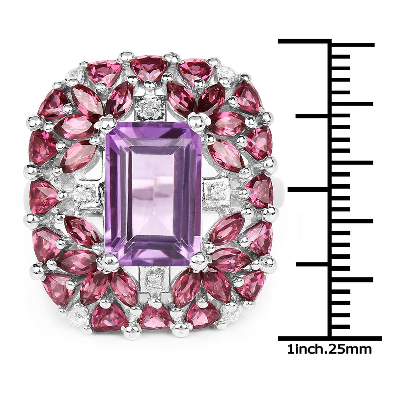 Bids.com 7.59 Carat Genuine Pink Amethyst, Rhodolite and White Topaz .925 Sterling Silver Ring Rings White Smoke size 6.00,size 8.00,size 7.00