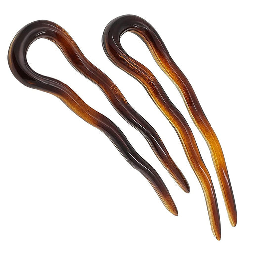 Camila Camila Paris AD823 French Twist Stick Hair Fork, 2 Small Wavy U Shaped Hair Pin Clip For Spiral Updo Bun, Tortoise Shell, Fashion Flexible Durable Styling Hair Accessories For Women, Made In France Hair Accessories White Smoke