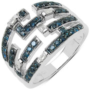 Bids.com 0.59 Carat Genuine Blue Diamond & White Diamond .925 Sterling Silver Ring Rings White Smoke size 7.00,size 8.00,size 6.00,size 9.00