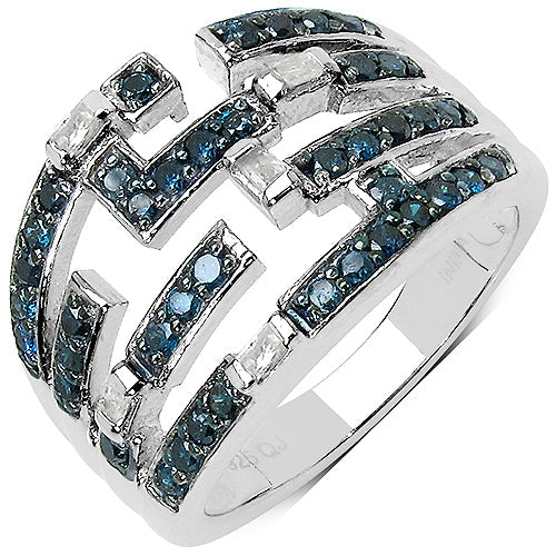 Bids.com 0.59 Carat Genuine Blue Diamond & White Diamond .925 Sterling Silver Ring Rings White Smoke size 7.00,size 8.00,size 6.00,size 9.00