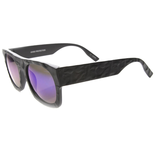 zeroUV Unique Textured Square Flat Top Sunglasses 9866 Sunglasses White Smoke Matte Black Ice,Shiny Brown Fire,Matte Black Gold,Shiny Black Fire,Shiny Black Midnight