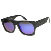 zeroUV Unique Textured Square Flat Top Sunglasses 9866 Sunglasses White Smoke Matte Black Ice