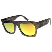 zeroUV Unique Textured Square Flat Top Sunglasses 9866 Sunglasses White Smoke Shiny Brown Fire