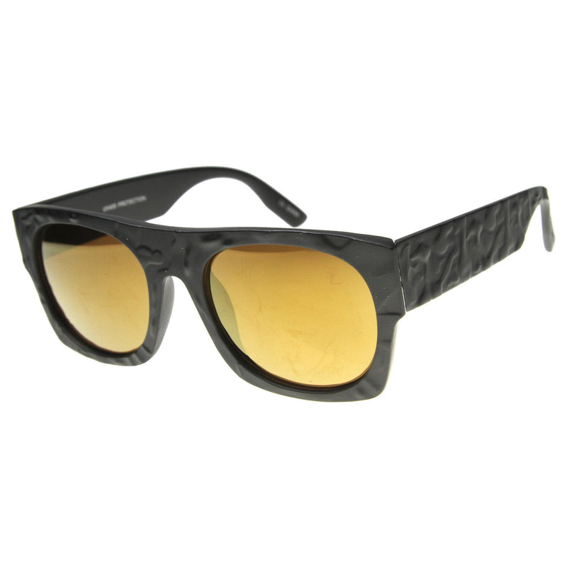 zeroUV Unique Textured Square Flat Top Sunglasses 9866 Sunglasses White Smoke Matte Black Gold