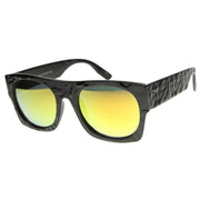 zeroUV Unique Textured Square Flat Top Sunglasses 9866 Sunglasses White Smoke Shiny Black Fire