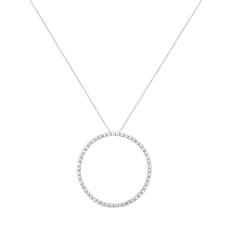 Bids.com .925 Sterling Silver 4 cttw Prong Set, Round-Cut Diamond Open Circle Hoop 18" Pendant Necklace (J-K Color, I1-I2 Clarity) Necklaces White Smoke White.Sterling Silver / 18