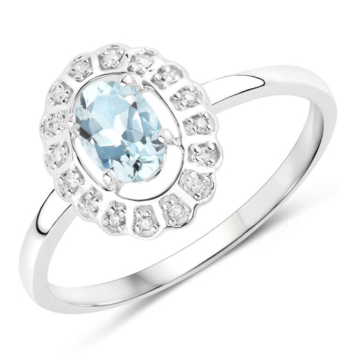 Bids.com 0.44 Carat Genuine Aquamarine and White Diamond 14K White Gold Ring Rings White Smoke size 7.00,size 5.00,size 6.00,size 8.00,size 9.00